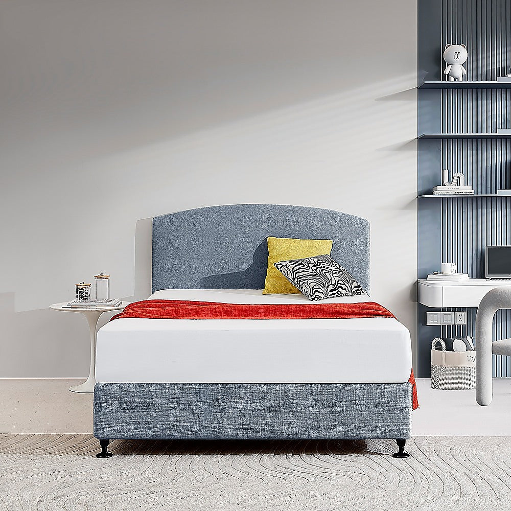 Linen Fabric Double Bed Curved Headboard Bedhead Berlin Blue
