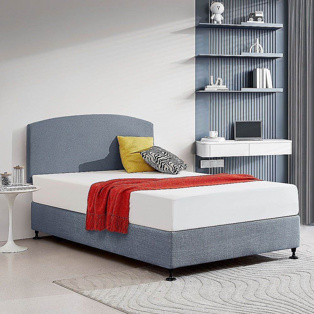 Linen Fabric Double Bed Curved Headboard Bedhead Berlin Blue