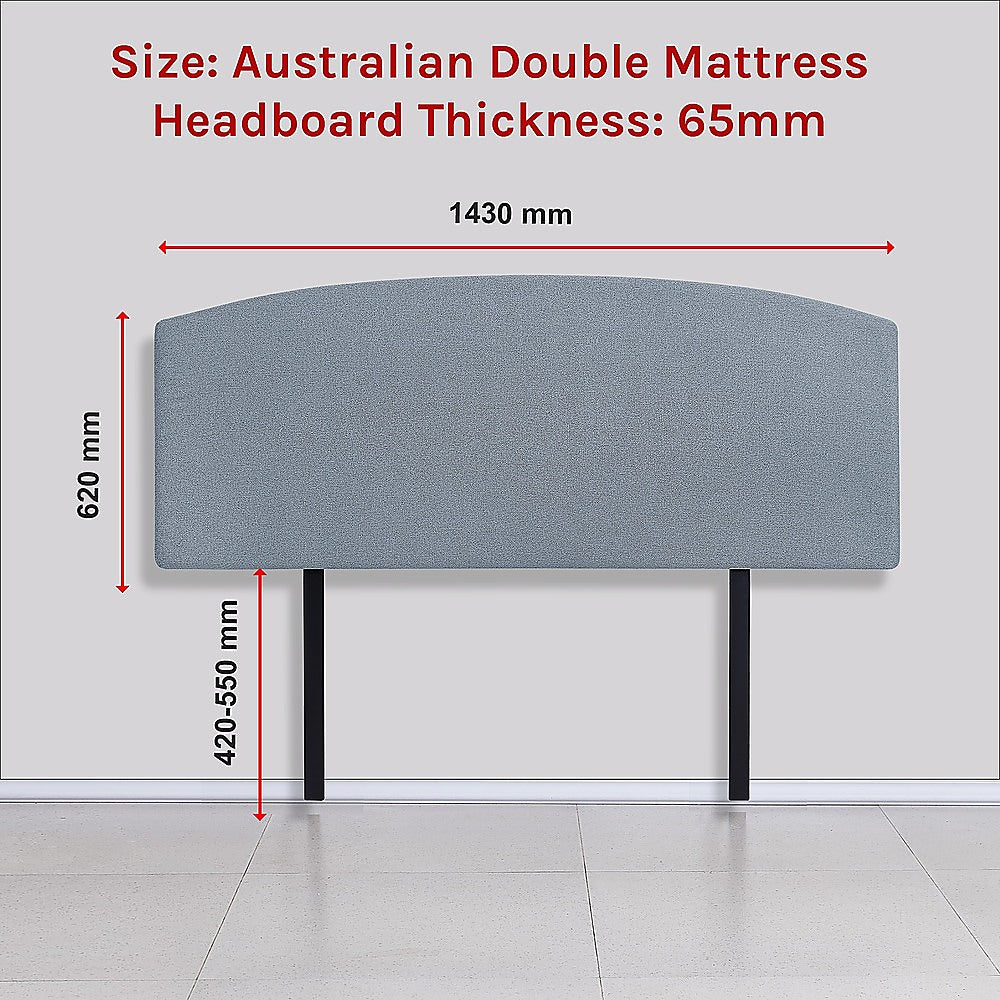 Linen Fabric Double Bed Curved Headboard Bedhead Berlin Blue