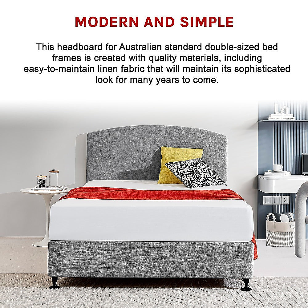 Linen Fabric Double Bed Curved Headboard Bedhead Night Ash