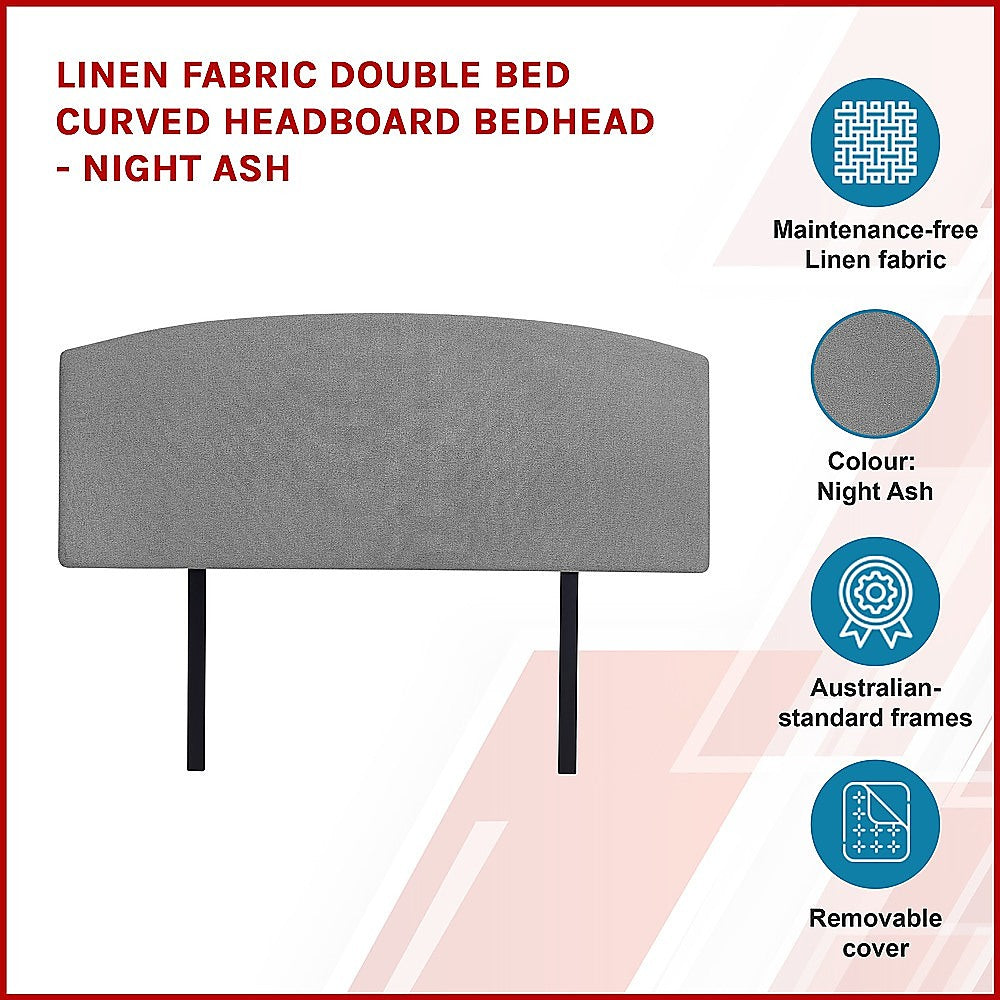Linen Fabric Double Bed Curved Headboard Bedhead Night Ash