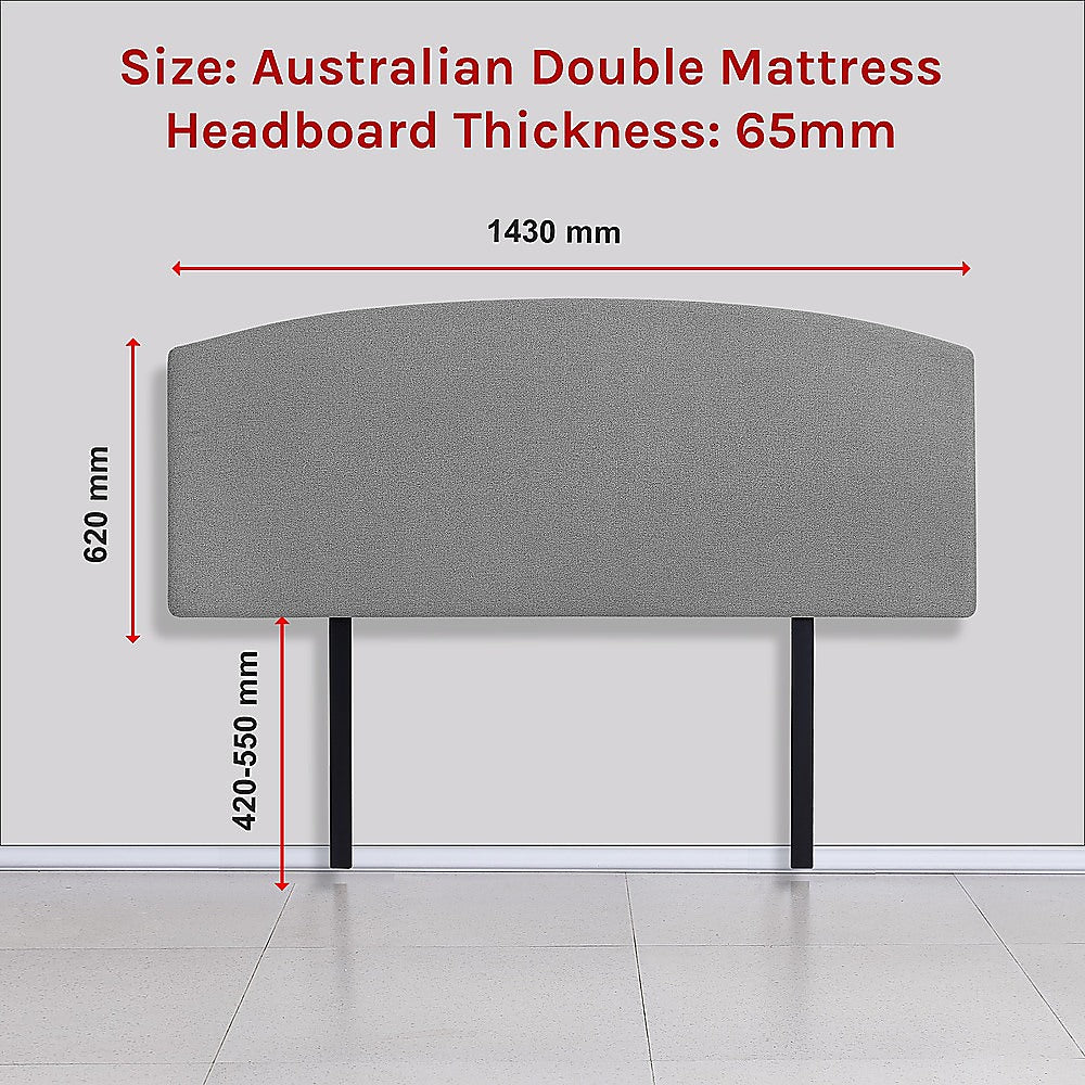 Linen Fabric Double Bed Curved Headboard Bedhead Night Ash
