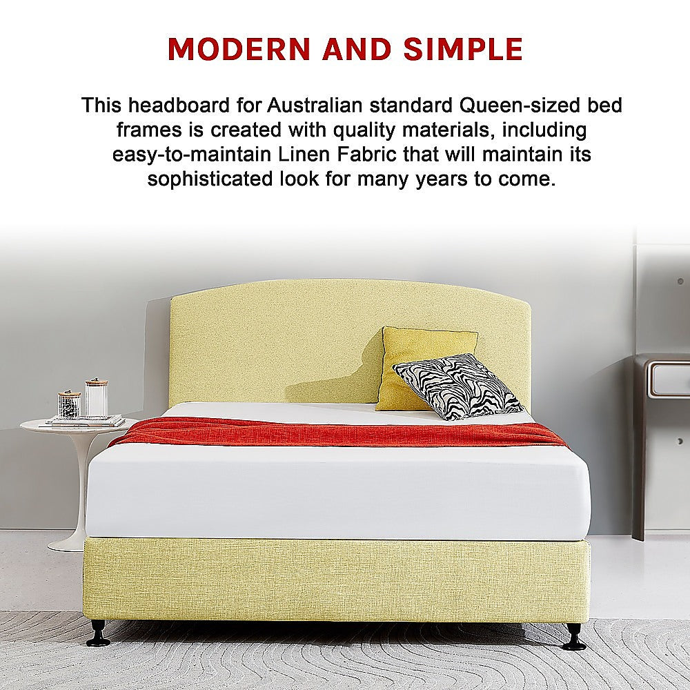 Linen Fabric Queen Bed Curved Headboard Bedhead Sulfur Yellow
