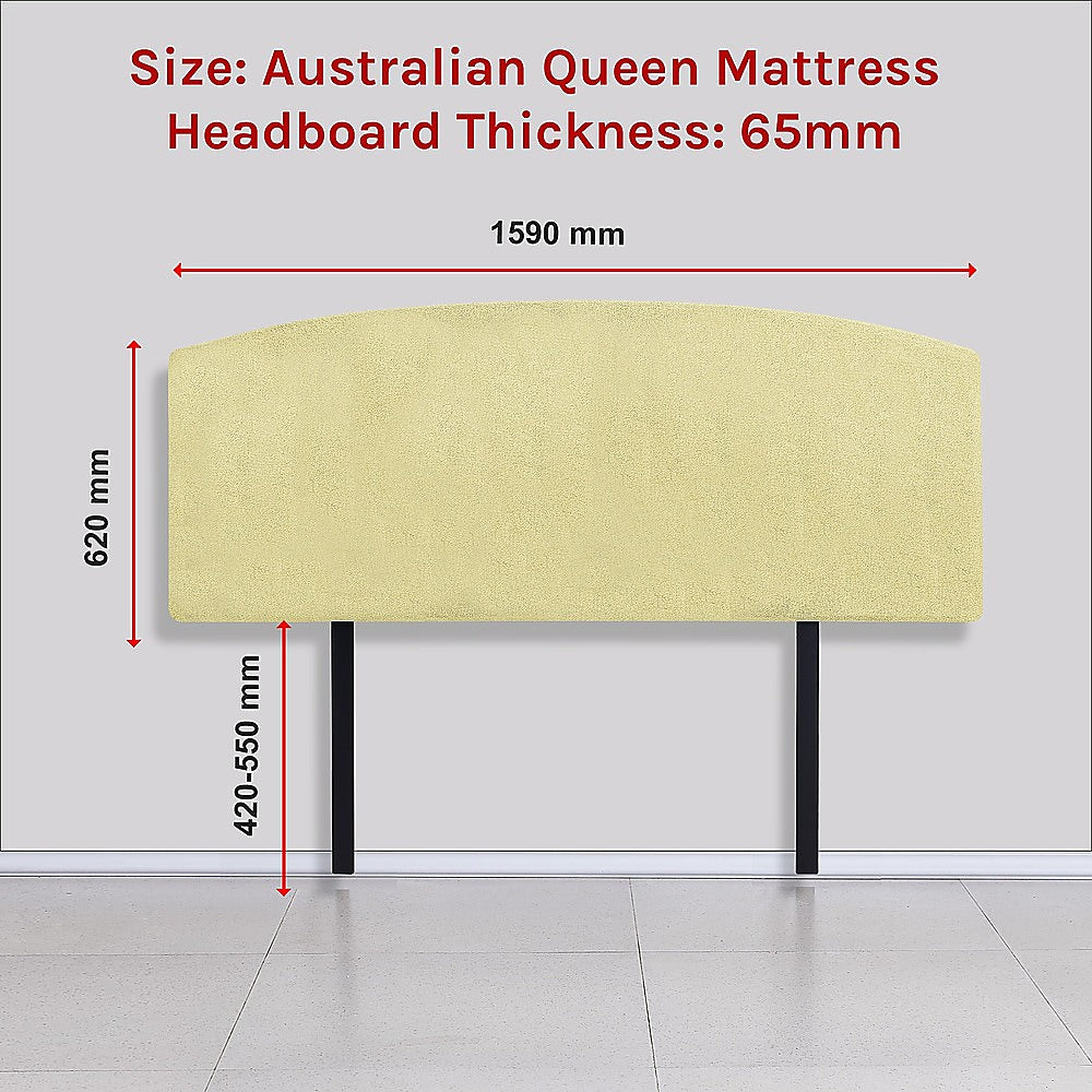 Linen Fabric Queen Bed Curved Headboard Bedhead Sulfur Yellow
