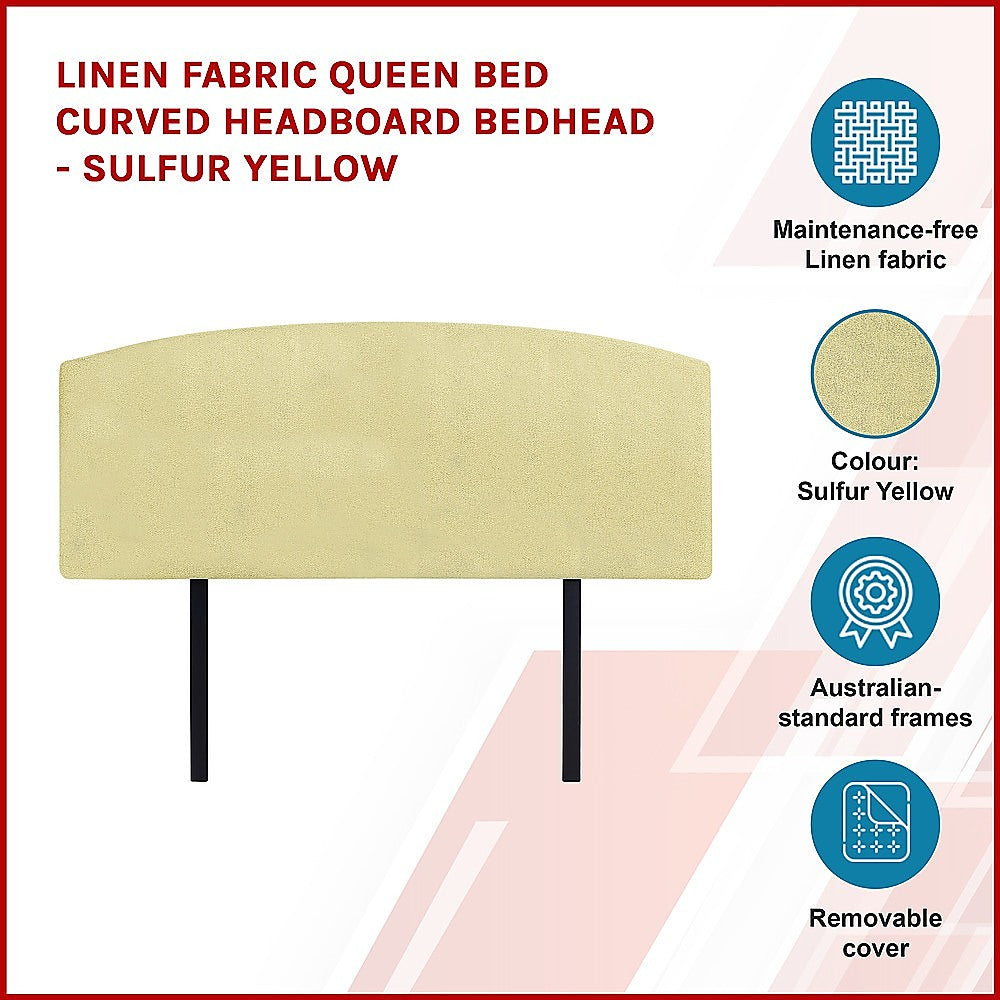 Linen Fabric Queen Bed Curved Headboard Bedhead Sulfur Yellow