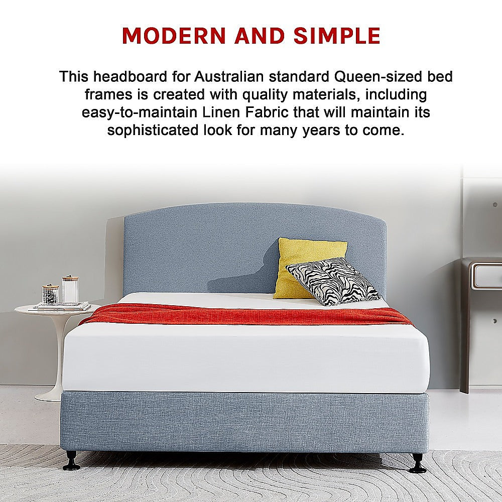 Linen Fabric Queen Bed Curved Headboard Bedhead Berlin Blue