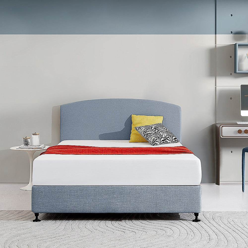 Linen Fabric Queen Bed Curved Headboard Bedhead Berlin Blue