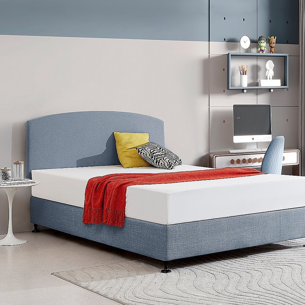 Linen Fabric Queen Bed Curved Headboard Bedhead Berlin Blue