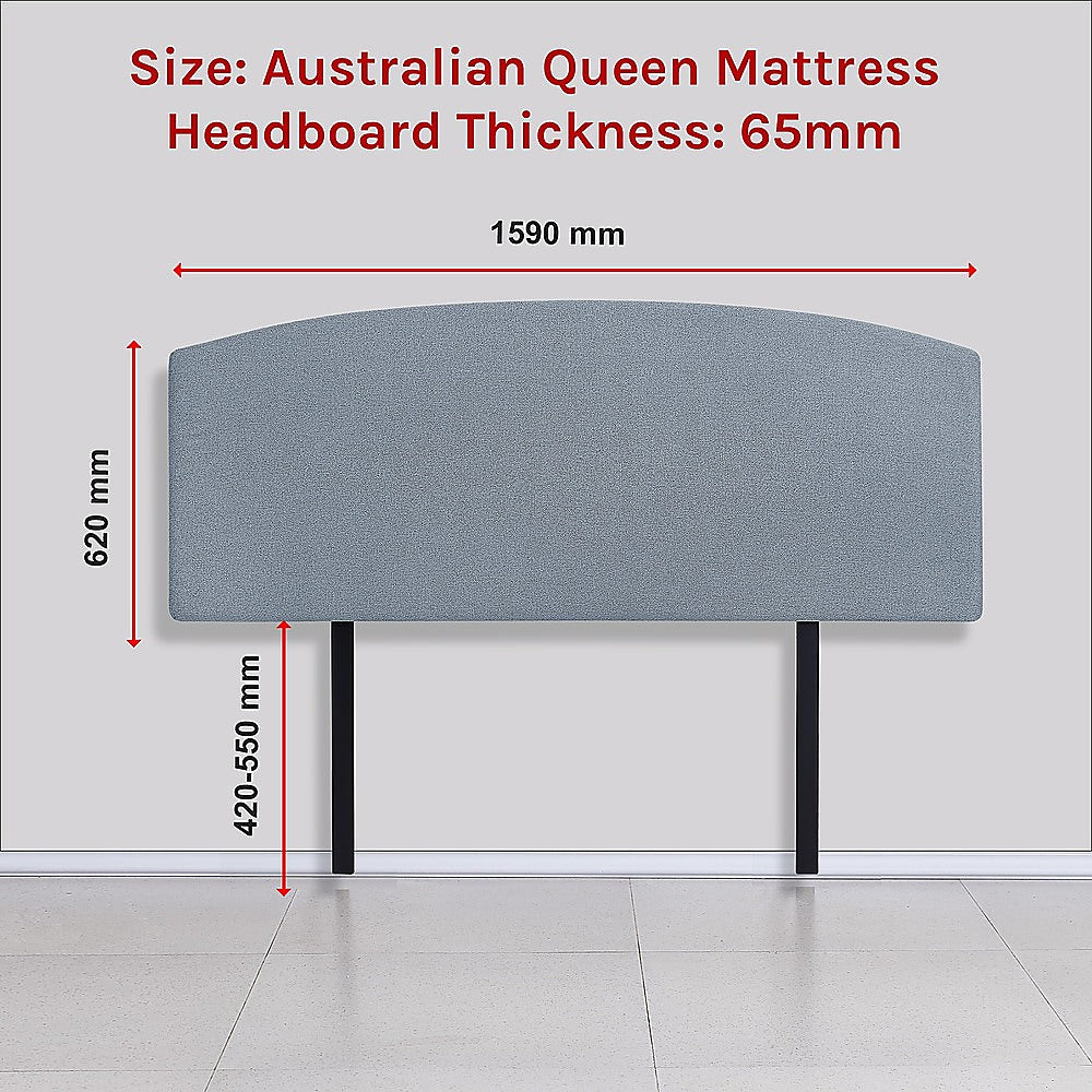 Linen Fabric Queen Bed Curved Headboard Bedhead Berlin Blue
