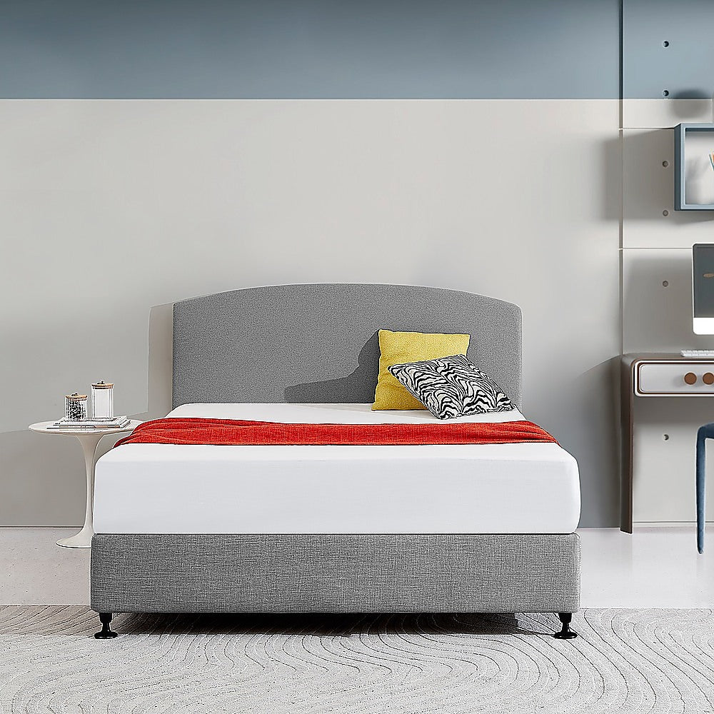 Linen Fabric Queen Bed Curved Headboard Bedhead Night Ash