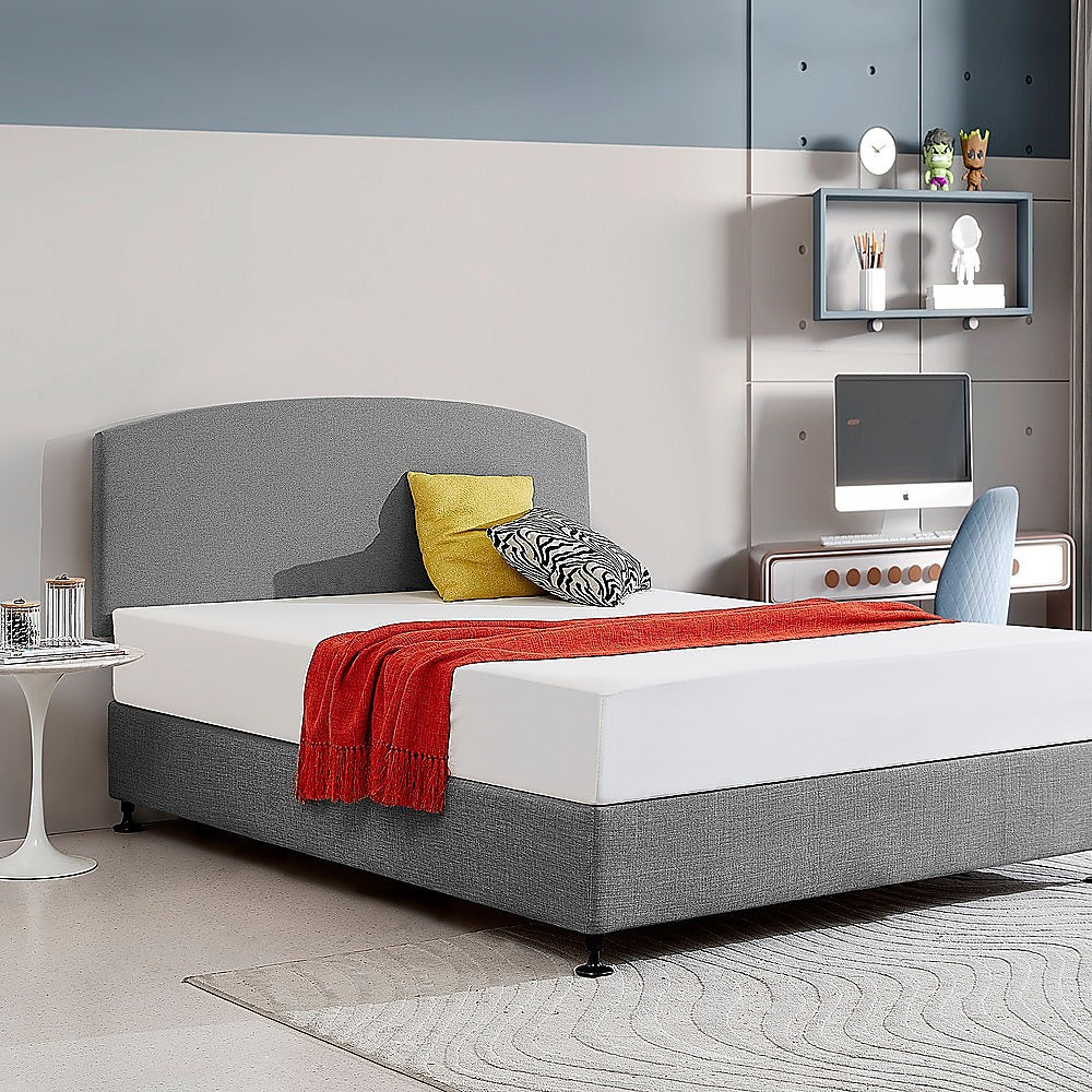 Linen Fabric Queen Bed Curved Headboard Bedhead Night Ash