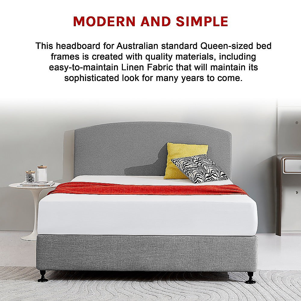 Linen Fabric Queen Bed Curved Headboard Bedhead Night Ash