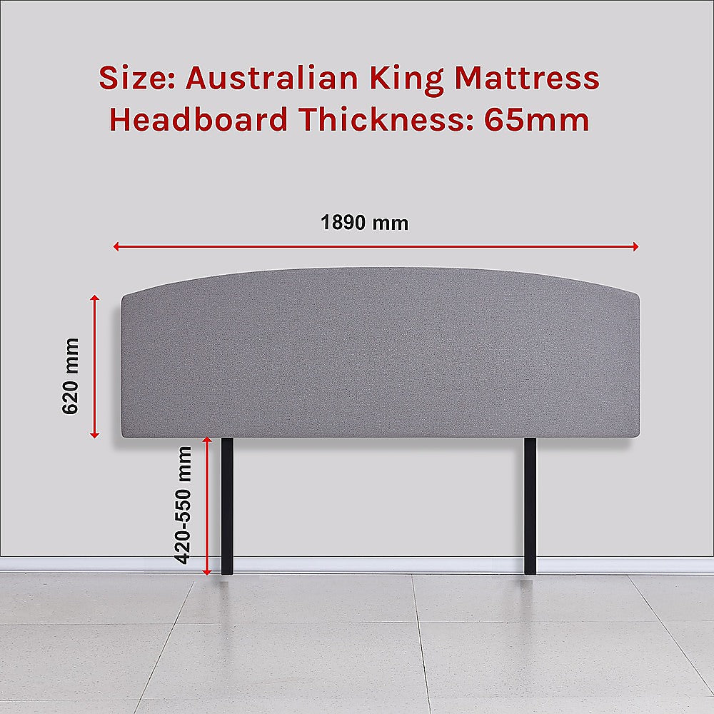 Linen Fabric King Bed Curved Headboard Bedhead Slate Ash