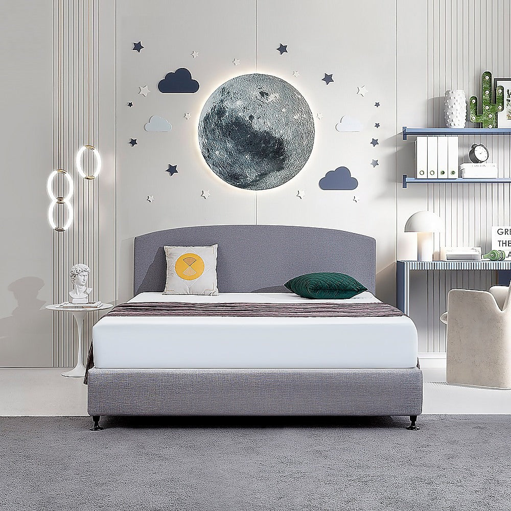 Linen Fabric King Bed Curved Headboard Bedhead Slate Ash