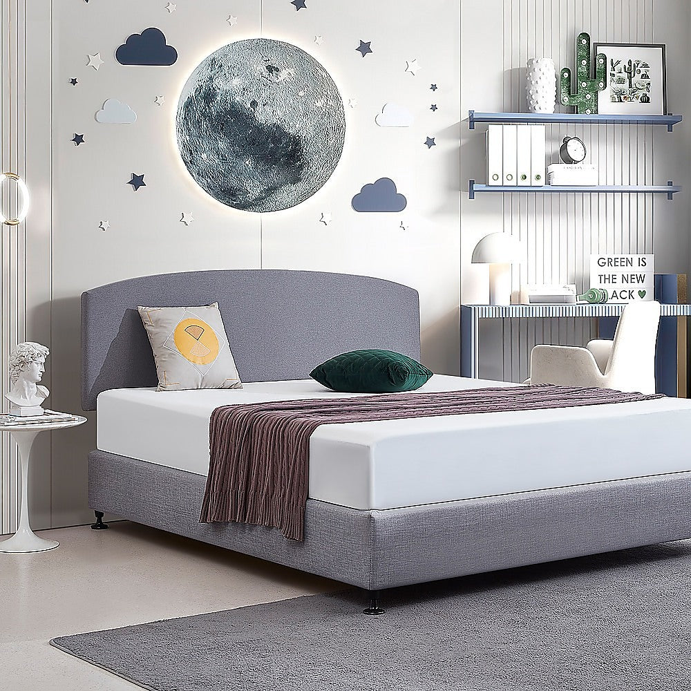 Linen Fabric King Bed Curved Headboard Bedhead Slate Ash