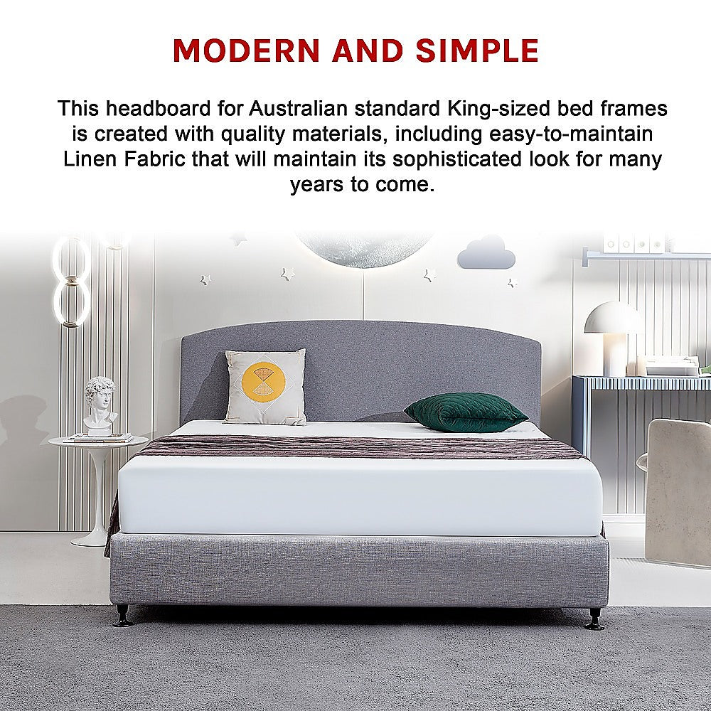 Linen Fabric King Bed Curved Headboard Bedhead Slate Ash
