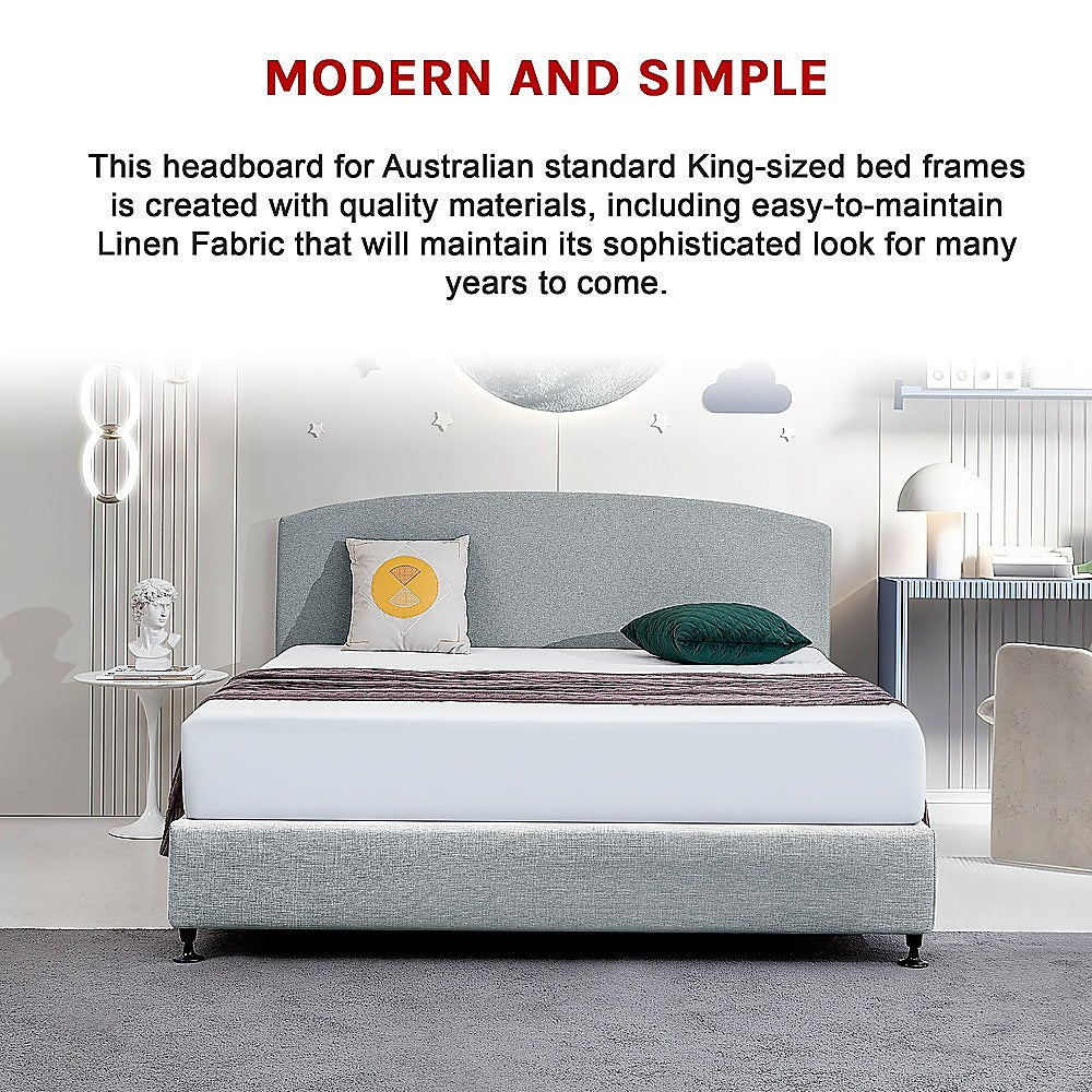 Linen Fabric King Bed Curved Headboard Bedhead Stone Grey