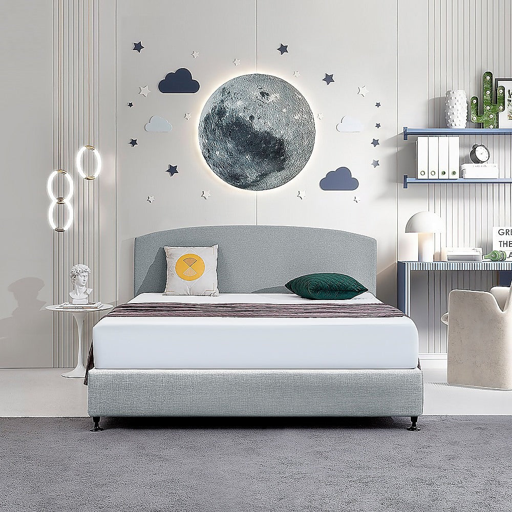 Linen Fabric King Bed Curved Headboard Bedhead Stone Grey