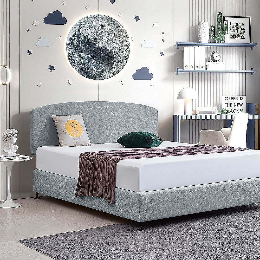 Linen Fabric King Bed Curved Headboard Bedhead Stone Grey