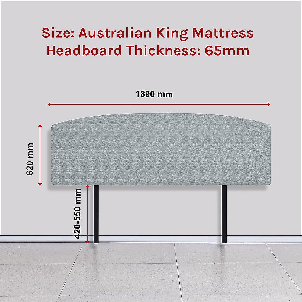 Linen Fabric King Bed Curved Headboard Bedhead Stone Grey