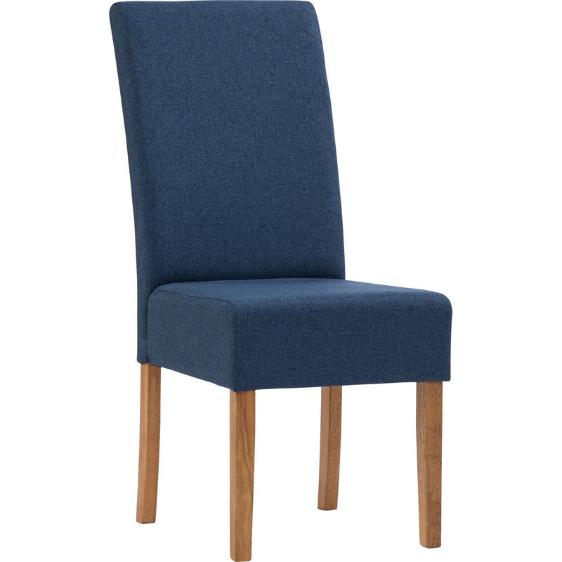 2x Mesi Dining Chair Natural Colour Legs Blue Challis Fabric Upholstery