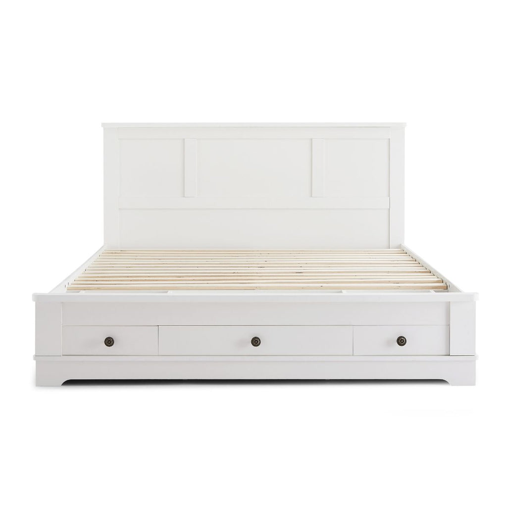 White Bed frame with Storage Drawers Queen