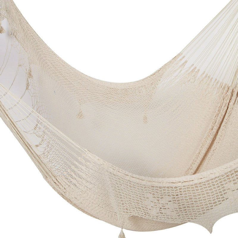 Outdoor undercover cotton Mayan Legacy hammock with crocheted tassels King Size Marble