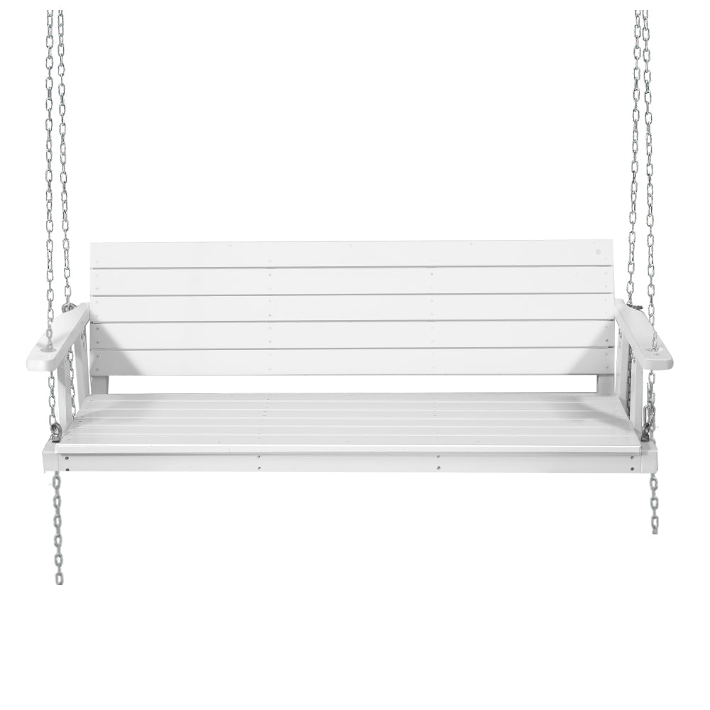 3 Seater White Porch Swing Chair with Chain Wooden Garden Bench