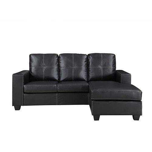 Black PU Leather Sofa with CHAISE - Housethings 