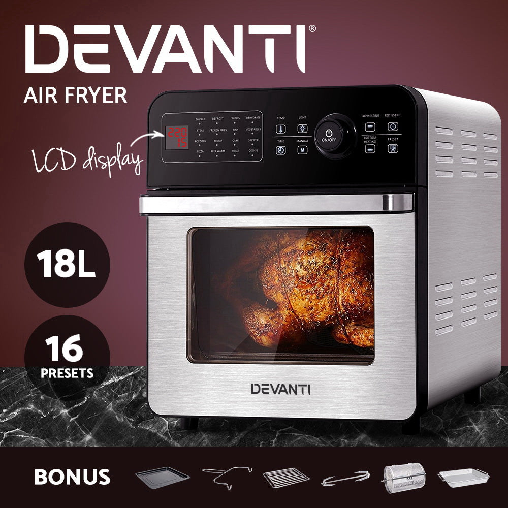 Devanti Air Fryer 18L Fryers Oil Free Oven Airfryer Kitchen Cooker - House Things Appliances > Kitchen Appliances