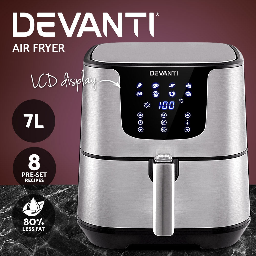 Devanti Air Fryer 7L LCD Fryers Oil Free Oven Airfryer Kitchen Healthy Cooker - House Things Appliances > Kitchen Appliances