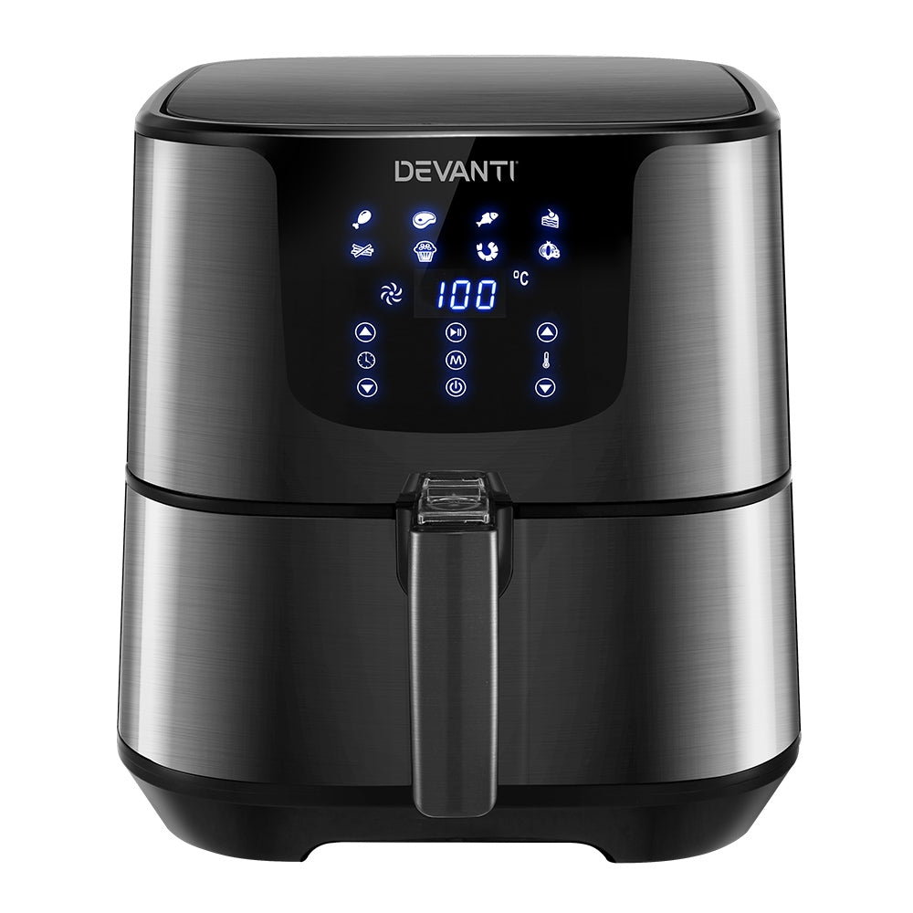 Devanti Air Fryer 7L LCD Fryers Oven Airfryer Kitchen Healthy Cooker Stainless Steel - House Things Appliances > Kitchen Appliances