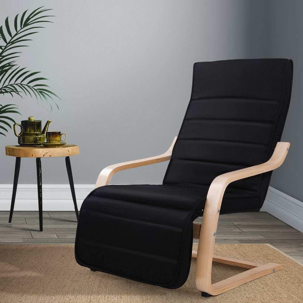 Fabric Armchair with Adjustable Footrest - Black - Housethings 