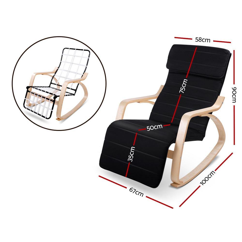 Rocking Armchair with Adjustable Footrest - Black - House Things Furniture > Living Room
