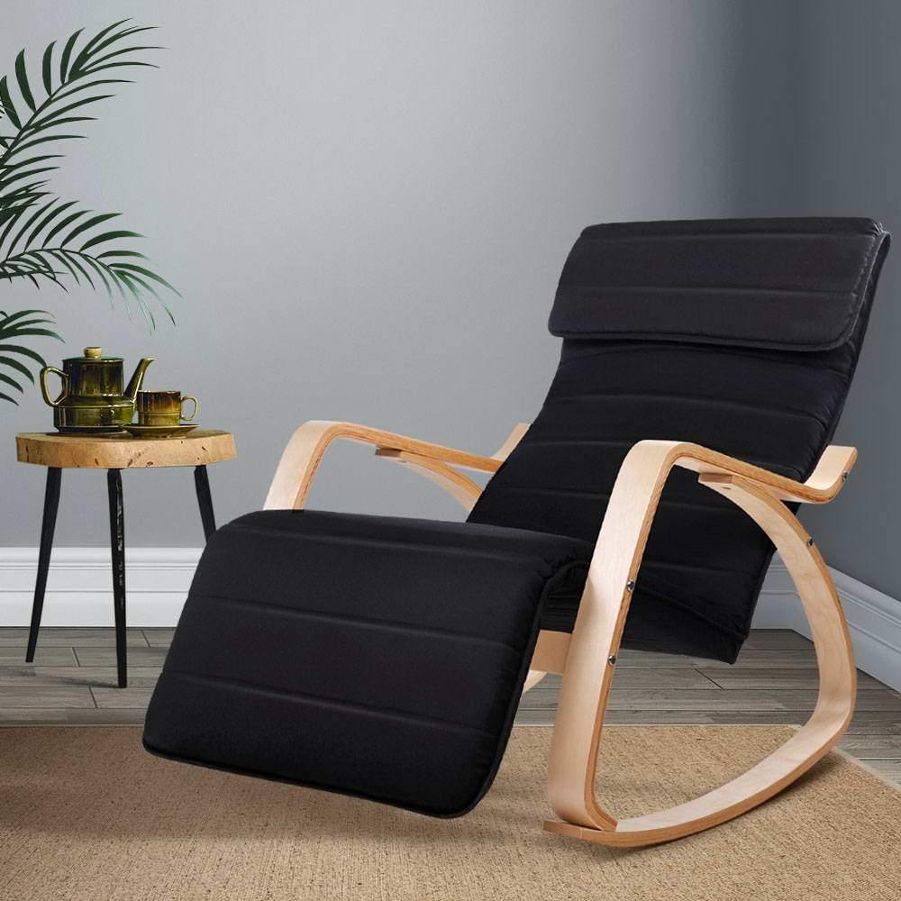 Rocking Armchair with Adjustable Footrest - Black - House Things Furniture > Living Room