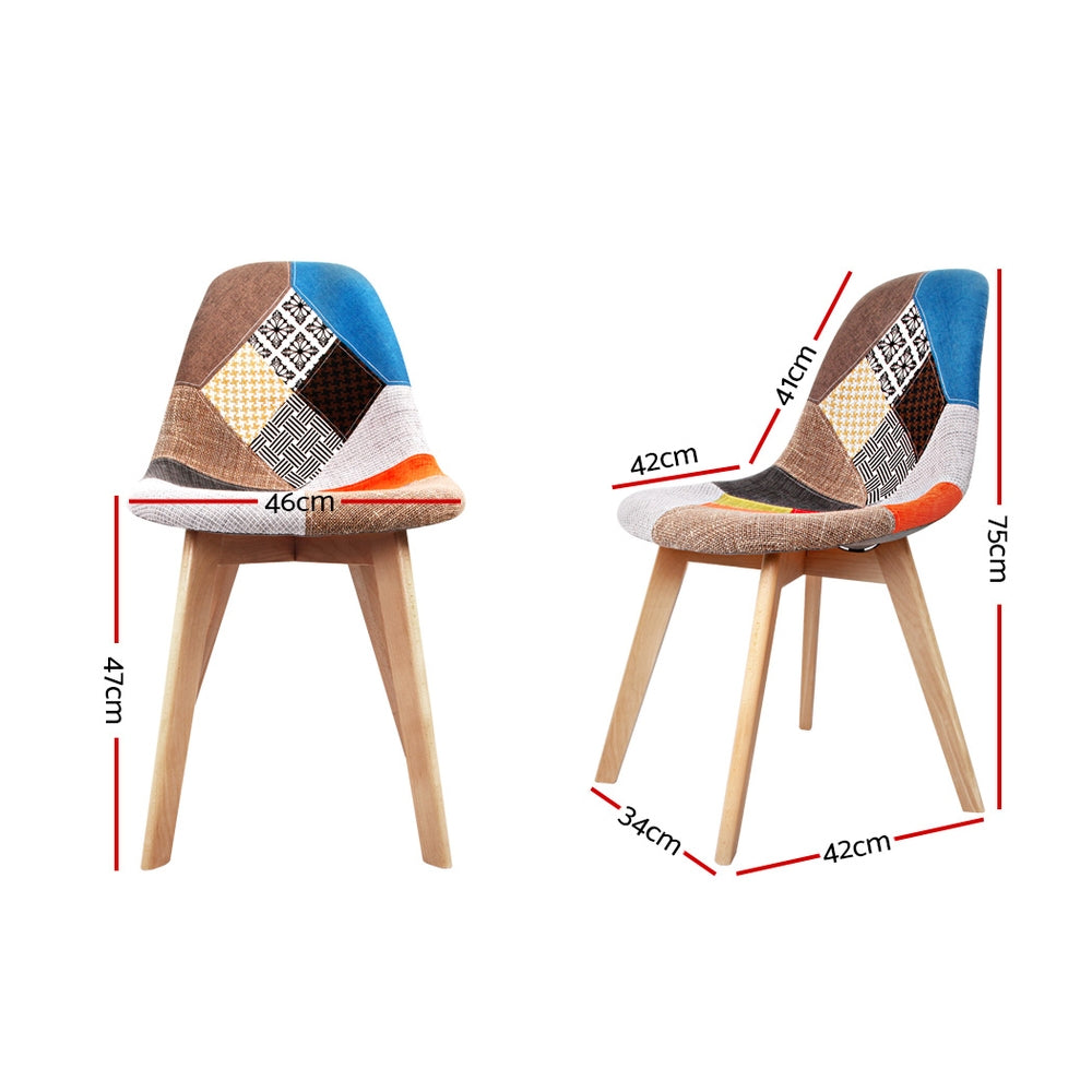 Set of 2 Retro Beech Fabric Dining Chair - Multi Colour - House Things Furniture > Dining