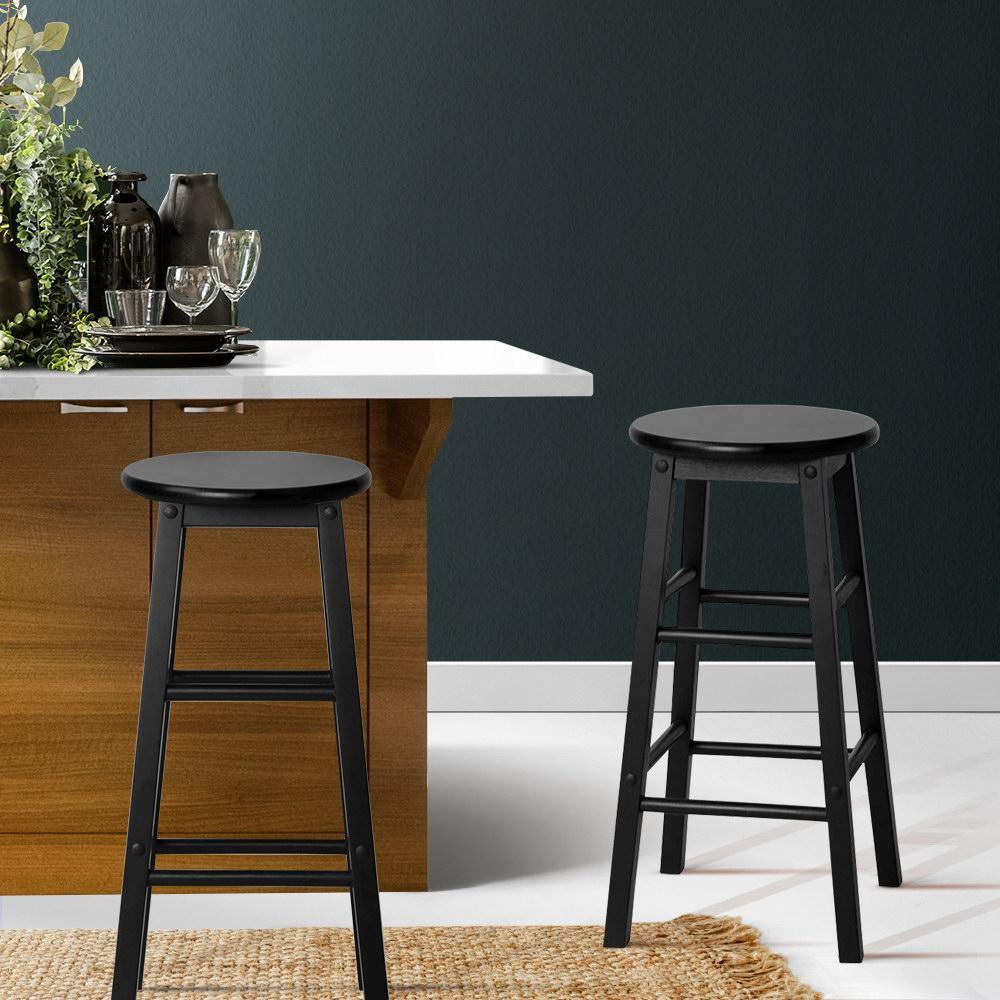 Set of 2 ZIGGY Beech Wood Backless Bar Stools - Black - House Things Furniture > Bar Stools & Chairs