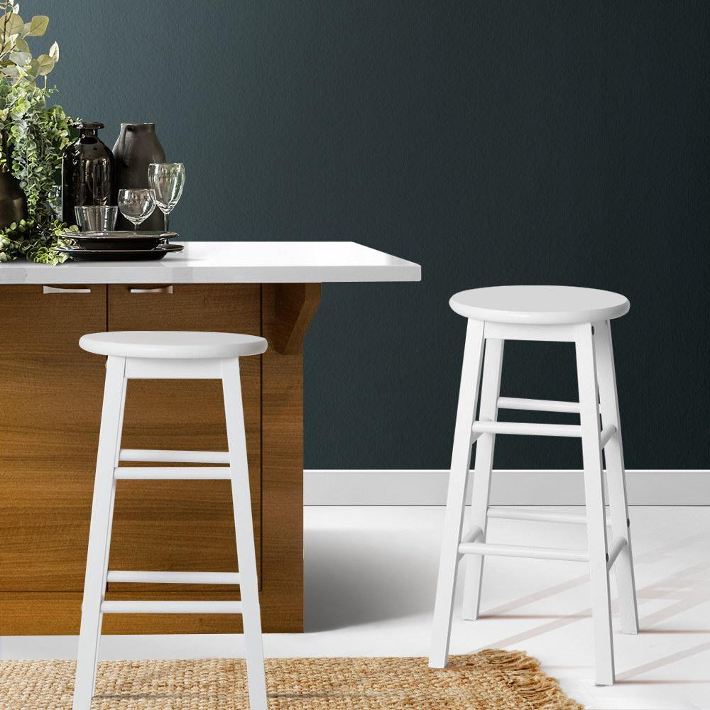 Set of 2 ZIGGY Beech Wood Backless Bar Stools - White - House Things Furniture > Bar Stools & Chairs