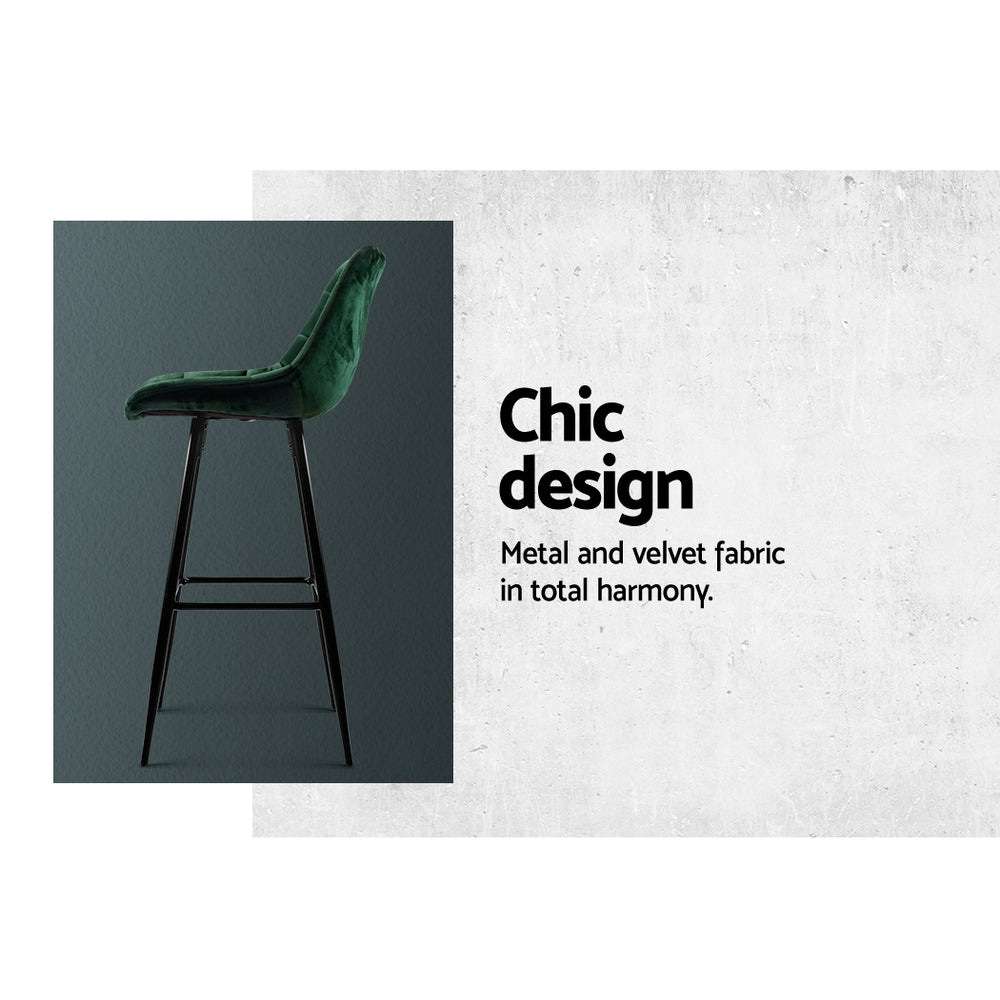 Velvet Bar Stool Counter Chair Green Audra x 2 - House Things Furniture > Bar Stools & Chairs