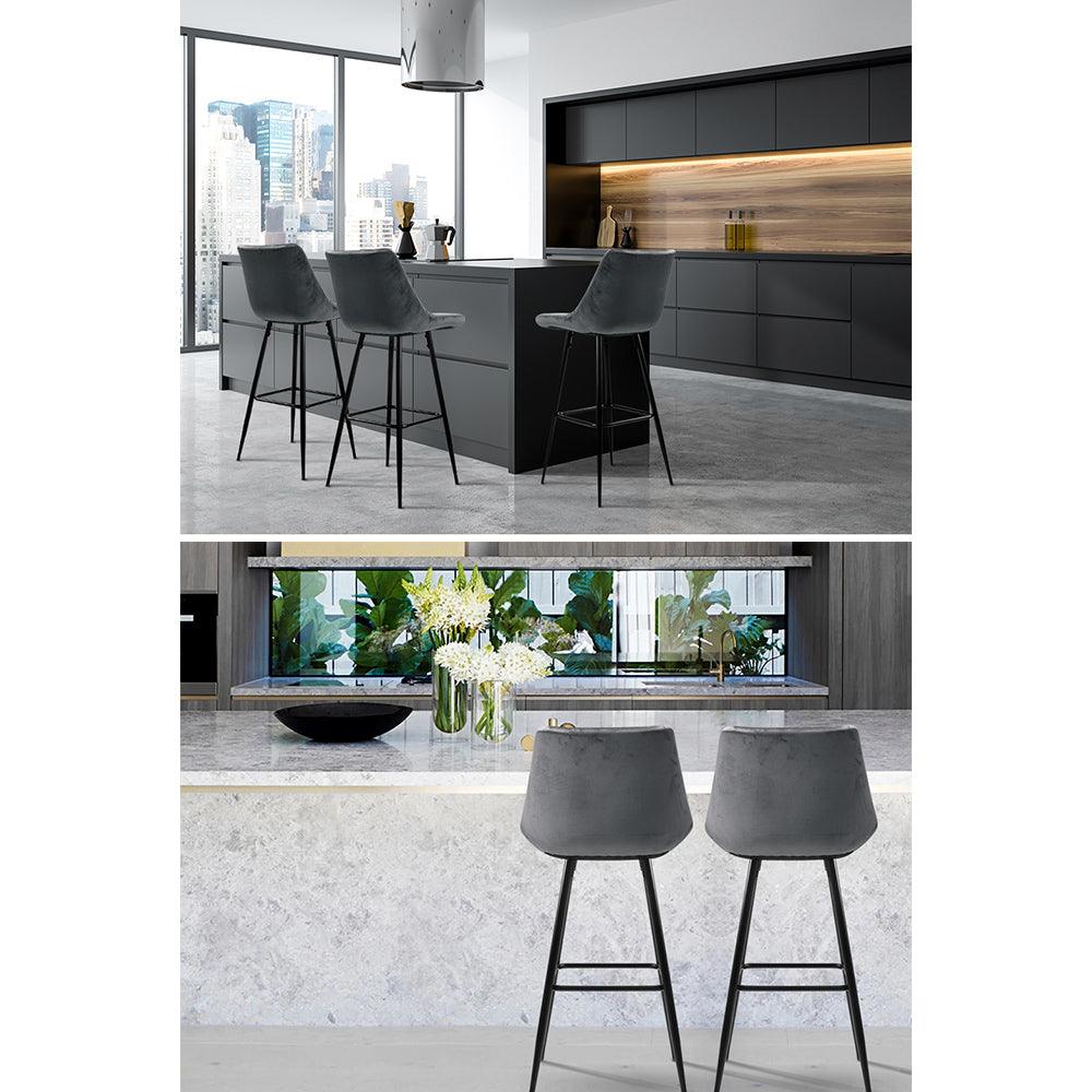 Audra Velvet Kitchen Stools Grey x 2 - House Things Furniture > Bar Stools & Chairs