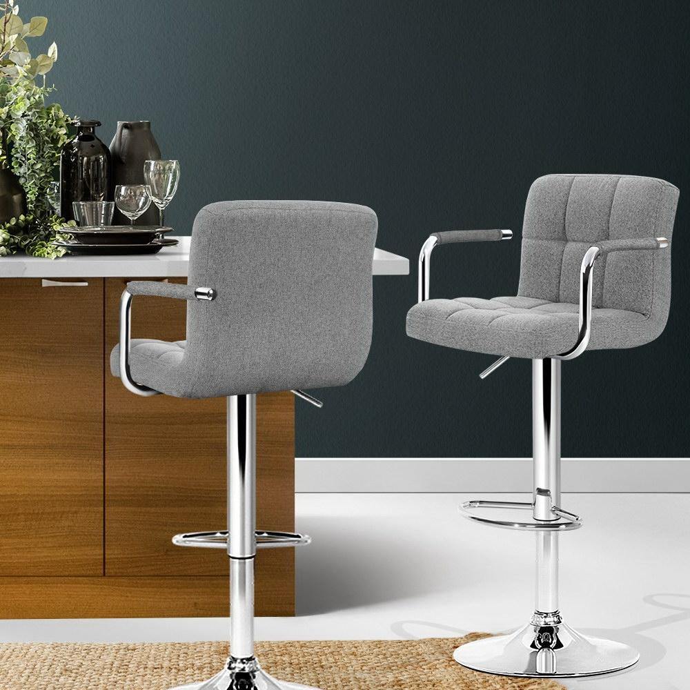 Nessy Grey Bar Stools Gas Lift Swivel Fabric Set of 2 - House Things Furniture > Bar Stools & Chairs