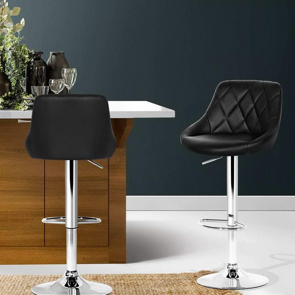 Eloise Bar Stool Gas Lift Swivel Leather Chrome Black - Set of 2 - House Things Furniture > Bar Stools & Chairs