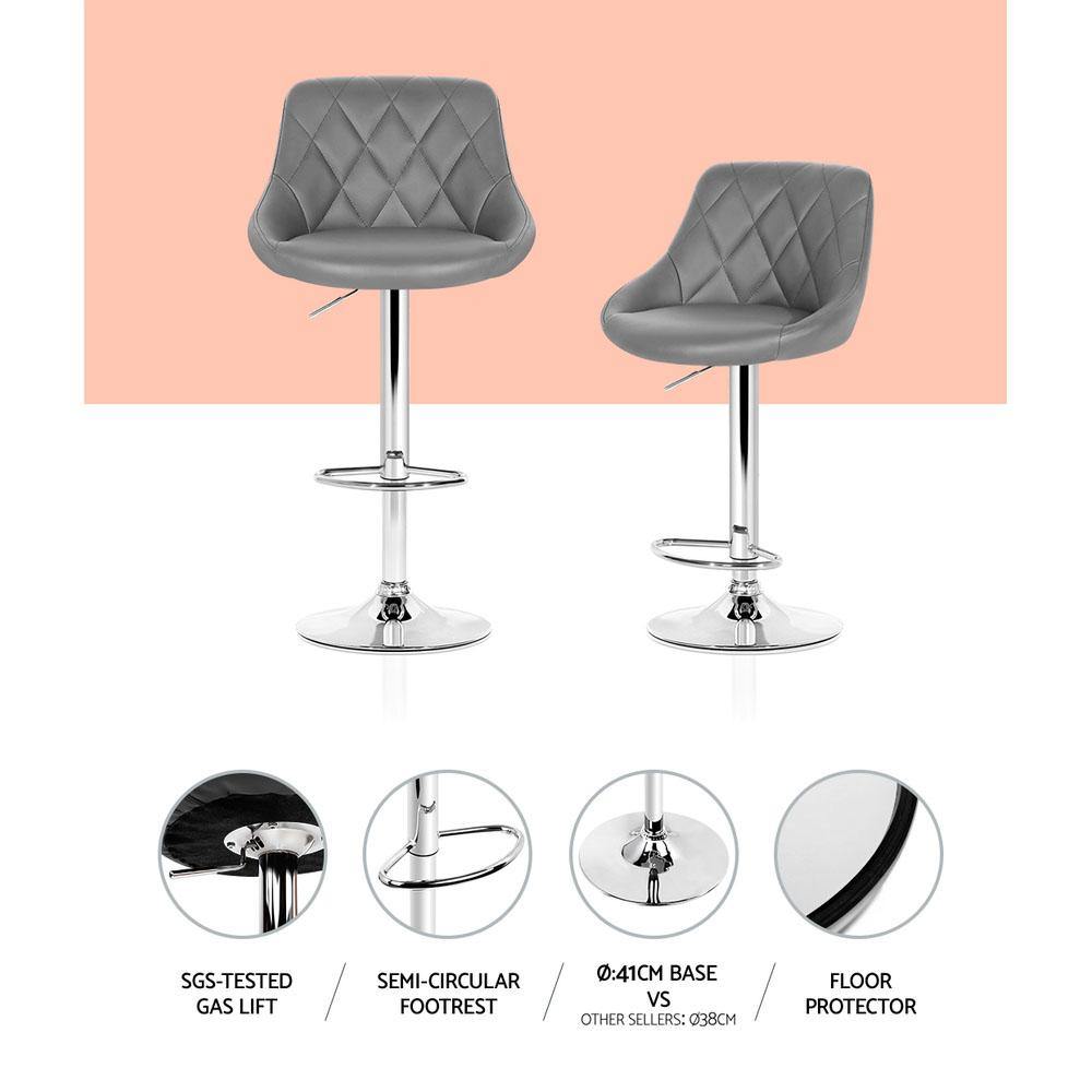 Elan Grey Bar Stools Kitchen Gas Lift Swivel PU Leather Chrome Set of 2 - House Things Furniture > Bar Stools & Chairs