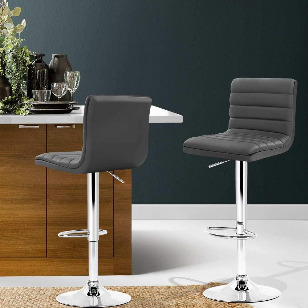 Arne Gas lift Bar Stools Swivel Leather Chrome Grey - Set of 2 - House Things Furniture > Bar Stools & Chairs