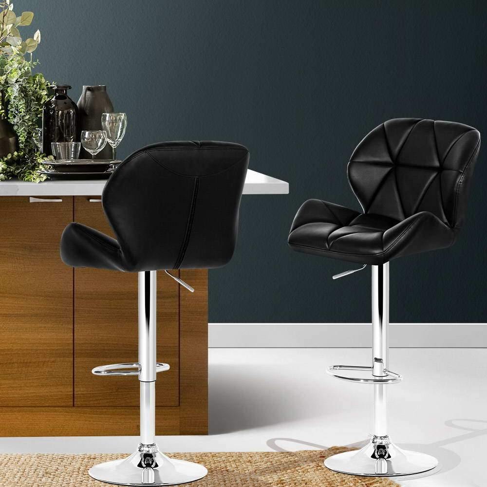 Jason Black Bar Stools Gas Lift Swivel Leather Chrome Set of 2 - House Things Furniture > Bar Stools & Chairs
