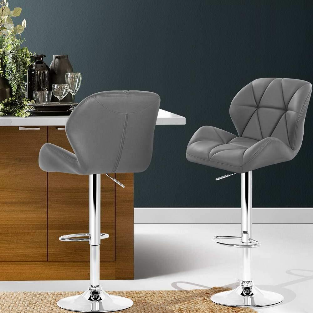 Lexi Grey Bar Stools Gas Lift Swivel Leather Chrome - Set of 2 - House Things Furniture > Bar Stools & Chairs