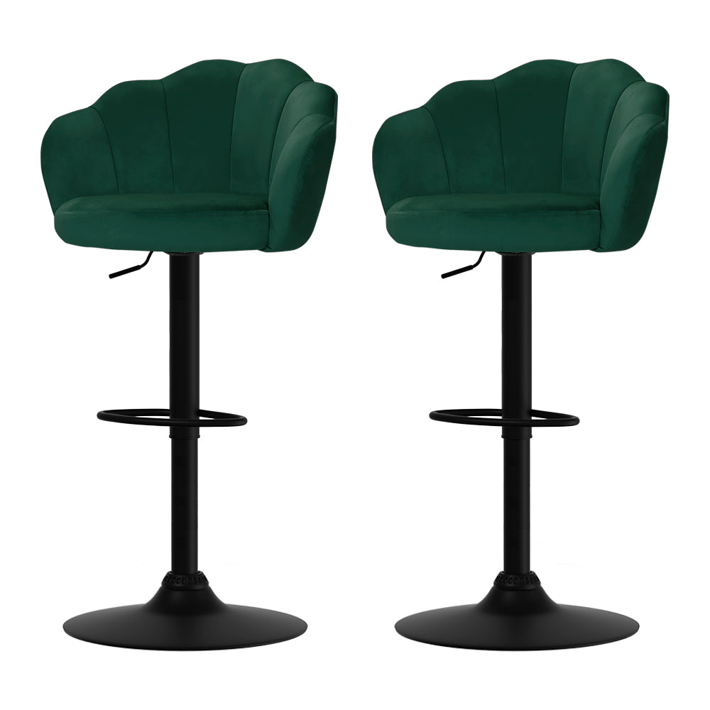 Artiss Set of 2 Bar Stools Kitchen Stool Swivel Chair Gas Lift Velvet Chairs Green Nessah - House Things Furniture > Bar Stools & Chairs