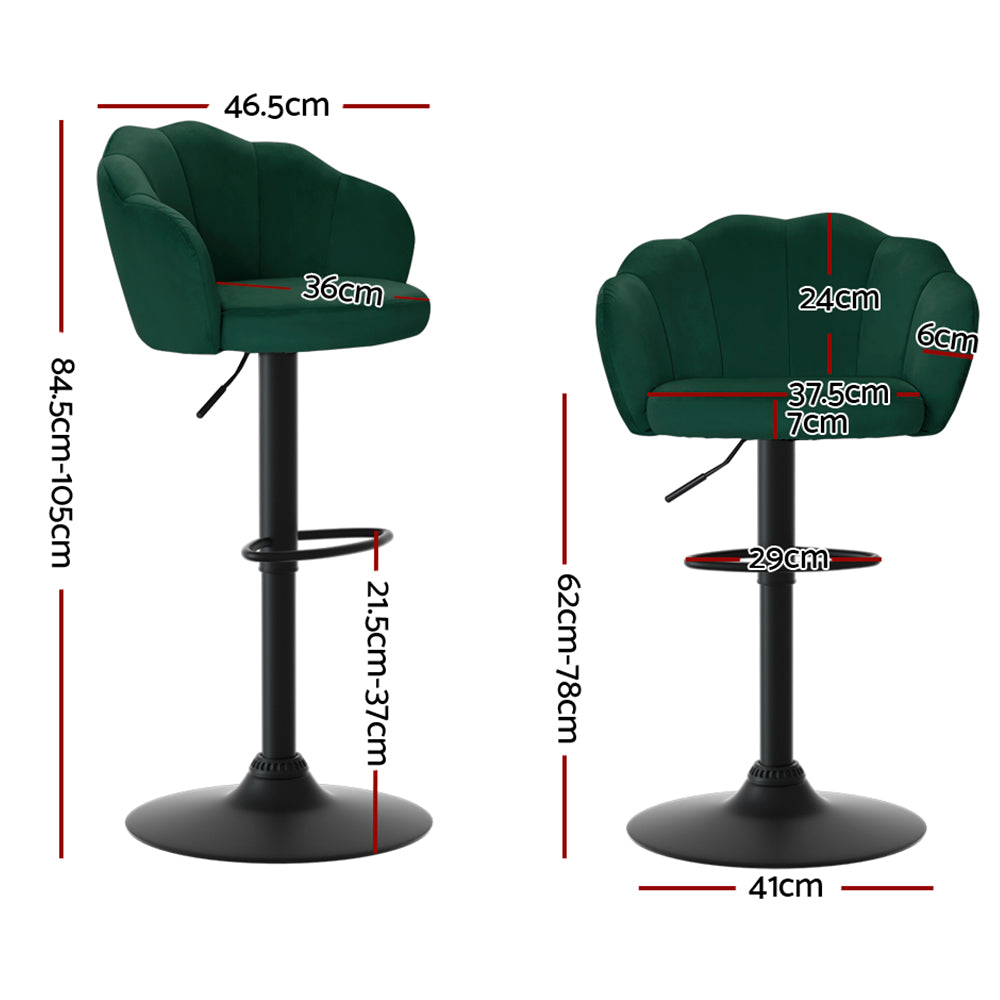 Artiss Set of 2 Bar Stools Kitchen Stool Swivel Chair Gas Lift Velvet Chairs Green Nessah - House Things Furniture > Bar Stools & Chairs