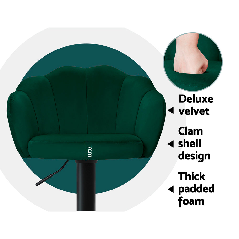 Artiss Set of 2 Bar Stools Kitchen Stool Swivel Chair Gas Lift Velvet Chairs Green Nessah - House Things Furniture > Bar Stools & Chairs