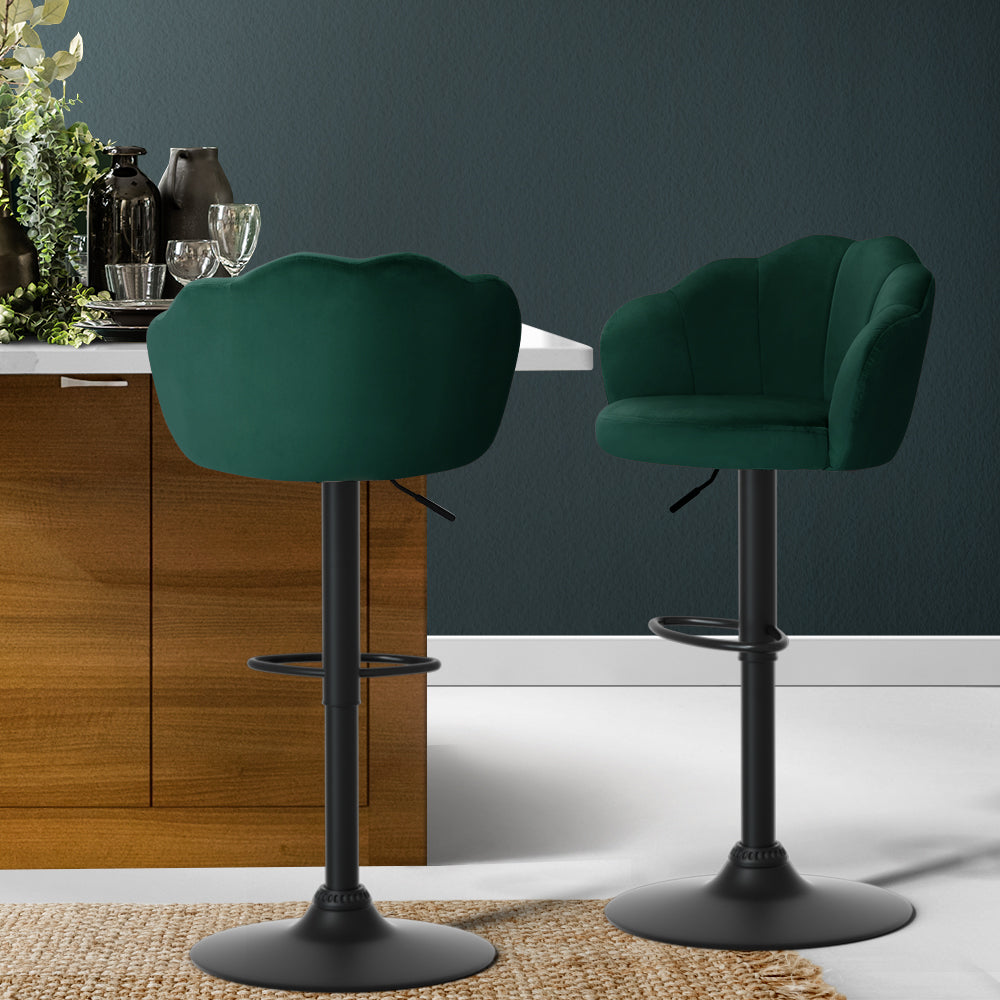 Artiss Set of 2 Bar Stools Kitchen Stool Swivel Chair Gas Lift Velvet Chairs Green Nessah - House Things Furniture > Bar Stools & Chairs